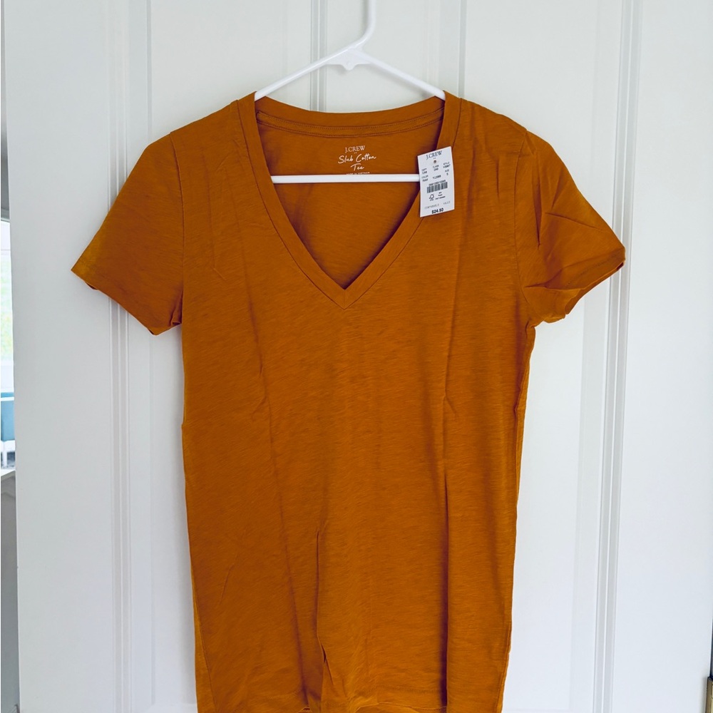 J. Crew Orange Fitted V-Neck T-Shirt